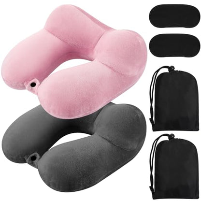 Sintuff 2 Pack Inflatable Travel Neck Pillow Airplane, Dark Gray,Light Pink - color: Dark Gray,light Pink