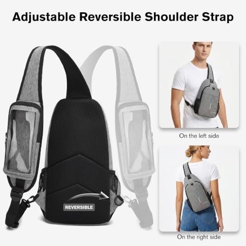 Crossbody Sling Backpack with Touch Screen Phone Pocket, Chest Bag for Commuting and Daily Use - color: Gray