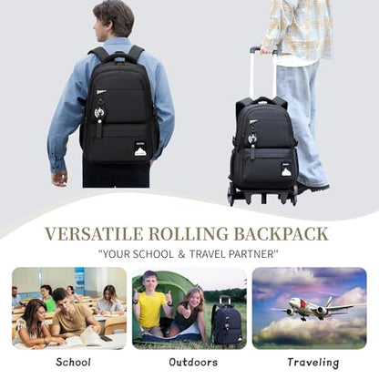 Bansusu Kids Rolling Backpack for Boys School, Classic School Bag Roller Boys Backpack with 2 Wheels, Black - color: 2 Wheels-black, style: 2 Wheels
