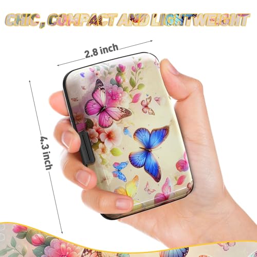 Credit Card Holder, Colorful Butterfly Mini RFID Small Aluminum Card Wallet - color: Colorful Butterflies