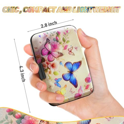 Credit Card Holder, Colorful Butterfly Mini RFID Small Aluminum Card Wallet - color: Colorful Butterflies