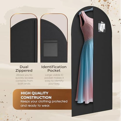 Black Suit, Dress and Gown Garment Travel Bags - 54" x 24" - with Large Window - color: Black With Large Square Window