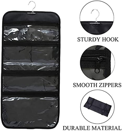 Foldable Clear Hanging Travel Toiletry Bag Cosmetic Organiser Storage - color: Black