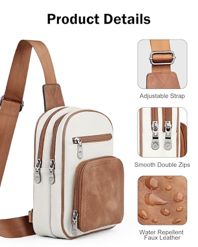 FADEON Sling Bags for Women Crossbody Bag, Designer PU Leather Sling Purse - color: Beige Brown, size: Small