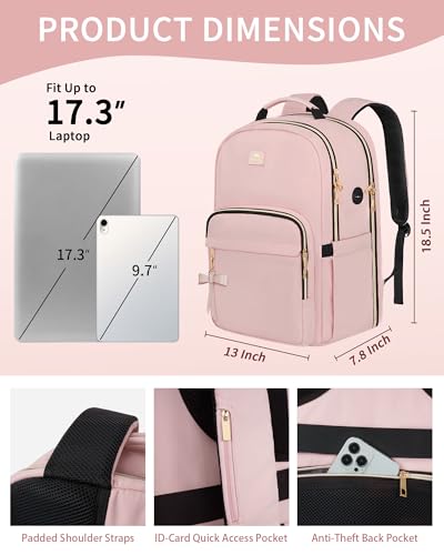MATEIN Pink Laptop Backpack, 17 Inch TSA College School Backpack for Women