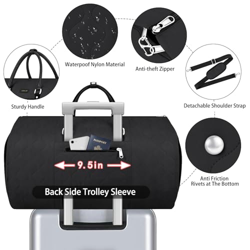 Garment Bag for Travel Convertible Carry on Travel Duffel Bag for Men Women - color: A03-Black