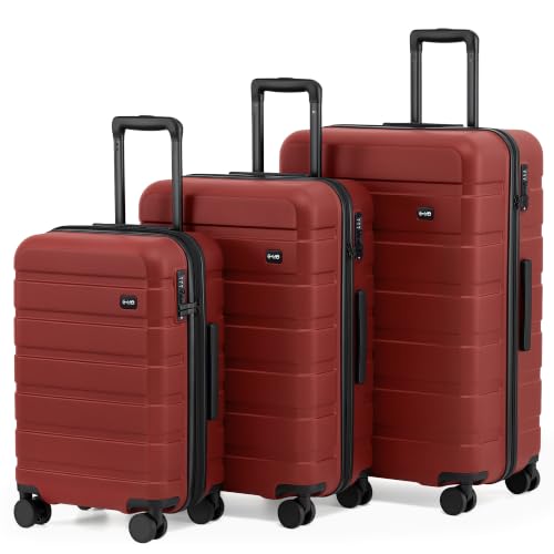 Coolife Luggage Set, Lightweight Durable Hardshell, 3 piece, Deep Red - color: Deep Red