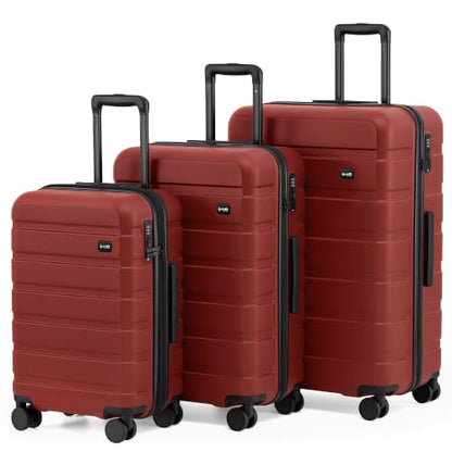 Coolife Luggage Set, Lightweight Durable Hardshell, 3 piece, Deep Red - color: Deep Red
