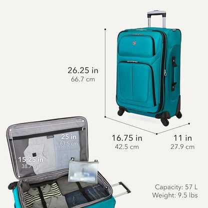 SwissGear Sion Softside Expandable Luggage – Medium Checked Suitcase with 360 Degree Wheels & Retractable Handle – 25 Inch, Perfect for 1-7 Night Trips – Teal - color: Teal, size: Checked-Medium 25-Inch