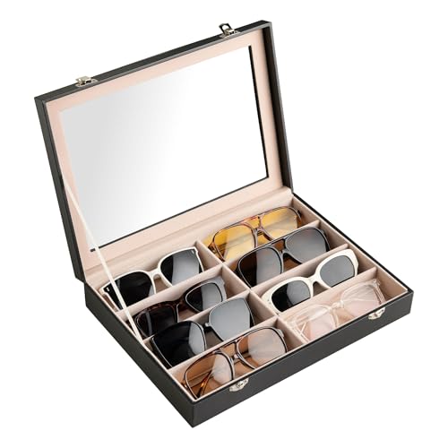 Frebeauty 8-Slot Sunglass Organizer,Sunglass Holder with Clear Lid - color: Black, size: With Lid