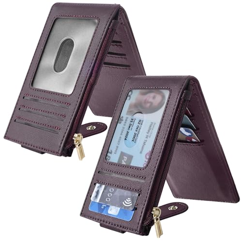 Chelmon Women's RFID Slim Card Holder Wallet - color: Wine Red1
