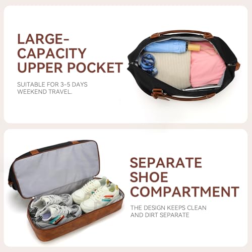 Women's Weekender bag Travel Duffel Bag with Shoe Compartment 21-inch Airline-Approved Carry-On, 2-Piece Overnight Bag Set Personal Item Luggage - color: Brown Black