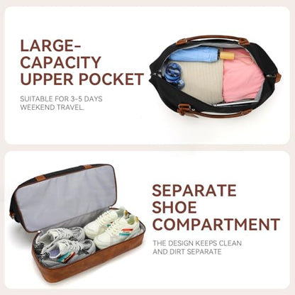 Women's Weekender bag Travel Duffel Bag with Shoe Compartment 21-inch Airline-Approved Carry-On, 2-Piece Overnight Bag Set Personal Item Luggage - color: Brown Black