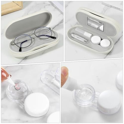 MoKo Double Eyeglass Case,Glasses and contact case 2 in 1 with Mirror - color: Beige