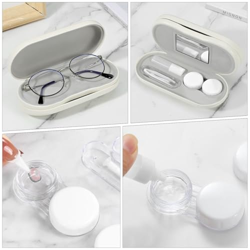 MoKo Double Eyeglass Case,Glasses and contact case 2 in 1 with Mirror - color: Beige
