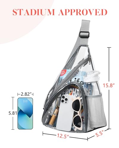 HULISEN Clear Sling Bag for Stadium Events, Transparent Crossbody Backpack - color: Grey