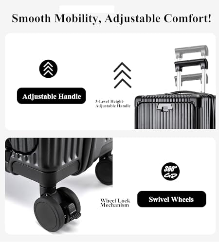 feilario Hardside Carry On Luggage, Zipper Closure, TSA Lock, USB Port - color: A-Jet Black (with zipper closure)