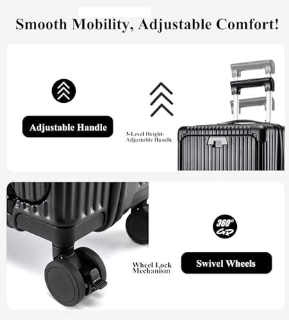 feilario Hardside Carry On Luggage, Zipper Closure, TSA Lock, USB Port - color: A-Jet Black (with zipper closure)
