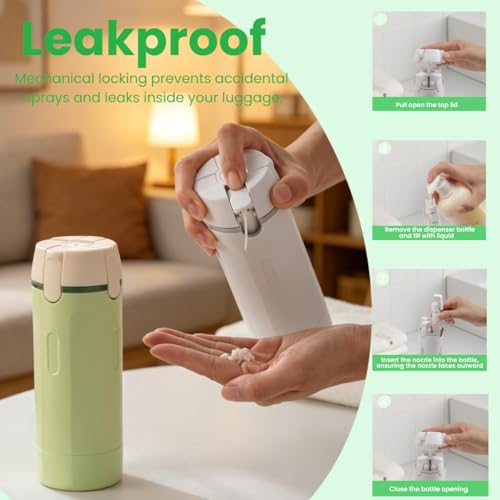 4 in 1 Travel Pump Dispenser Bottle, 30ML 4 Pack Leak-Proof Pump Containers with Measurement Scale & Label Stickers, Portable Bottles for Toiletries, Shower & Travel Use - color: White