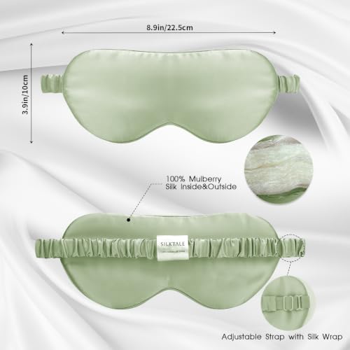 100% Mulberry Silk Eye Mask for Sleeping with Silk Wrapped Adjustable Strap,Mint Green - color: Mint Green