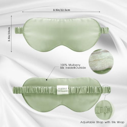 100% Mulberry Silk Eye Mask for Sleeping with Silk Wrapped Adjustable Strap,Mint Green - color: Mint Green