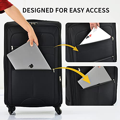 Merax Luggage Set, Softside Suitcase 3 Piece, Expandable Lightweight - color: Black-22/26/30/DB/TB
