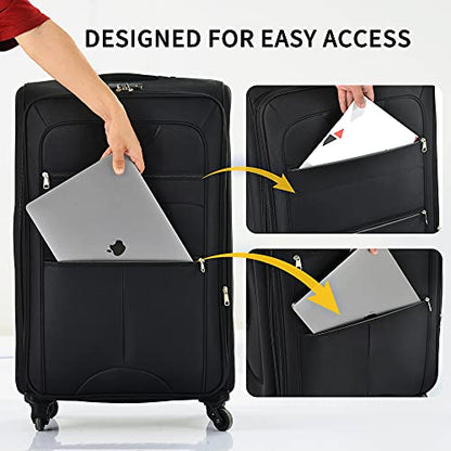 Merax Luggage Set, Softside Suitcase 3 Piece, Expandable Lightweight - color: Black-22/26/30/DB/TB