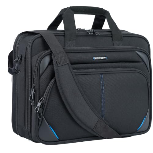 KROSER 15.6 Inch Laptop Briefcase Computer Bag, Messenger Shoulder Bag - color: Black/Blue, size: 15.6 INCH