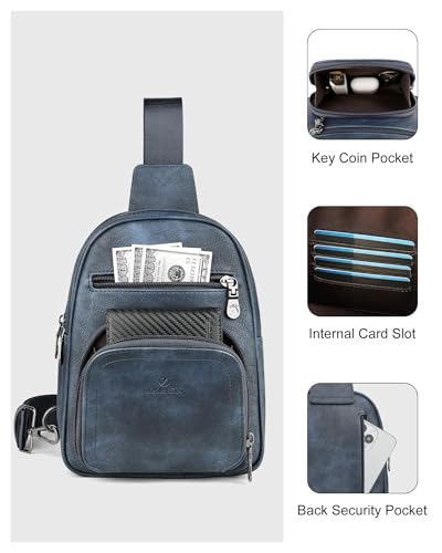 FADEON Sling Bags for Women Crossbody Bag, Designer PU Leather Sling Purse - color: Dark Blue Retro Style, size: Small