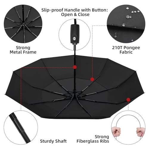 TradMall Travel Umbrella 42/45 Inches Double Vented Canopy - color: Black, size: 45 Inches