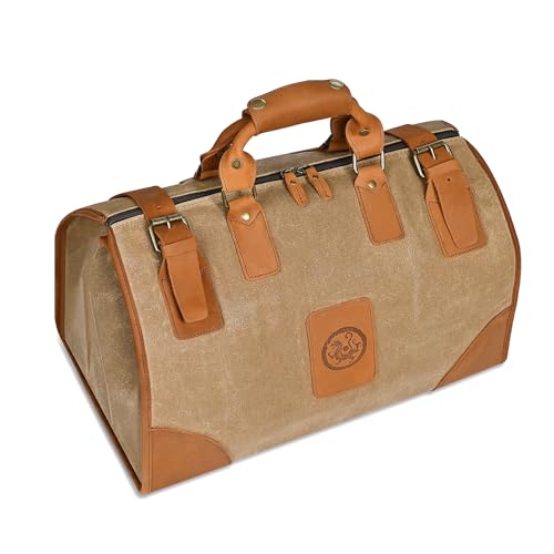 Water Resistant Canvas + Leather Travel Luggage Tote Duffle Gym Suitcase Weekender Overnight Bag For Men Male FB8151 (A-Brown) - color: Khaki