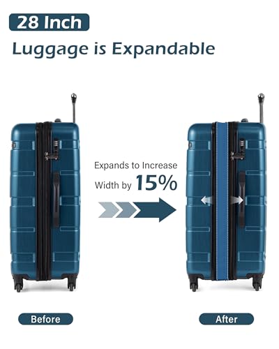 Coolife Large Checked Luggage Hardside Suitcase with Spinner Wheels, 28in - color: Caribbean Blue, size: Large Checked(28in)