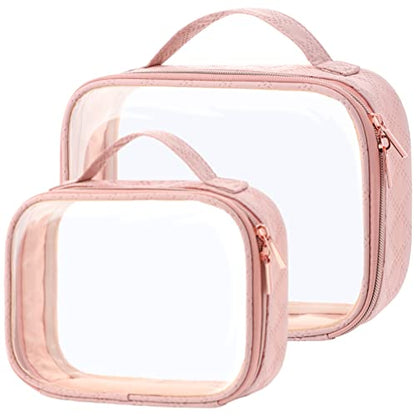 PACKISM Clear Makeup Bag Travel - TSA Approved Toiletry Bag, 2 Pack Pink - color: 01 Rose Pink, size: Full Vacation (Mixed Sizes)