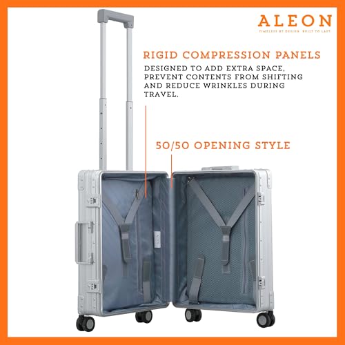 Aleon All Aluminum Lightweight 21" Premium International Carry-On Luggage - Hardside Carry-On Suitcase, TSA Approved, Hard Shell Suitcase, Airline Approved Hard Spinner Wheels Luggage (Platinum) - color: platinum
