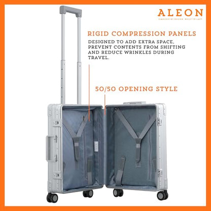 Aleon All Aluminum Lightweight 21" Premium International Carry-On Luggage - Hardside Carry-On Suitcase, TSA Approved, Hard Shell Suitcase, Airline Approved Hard Spinner Wheels Luggage (Platinum) - color: platinum