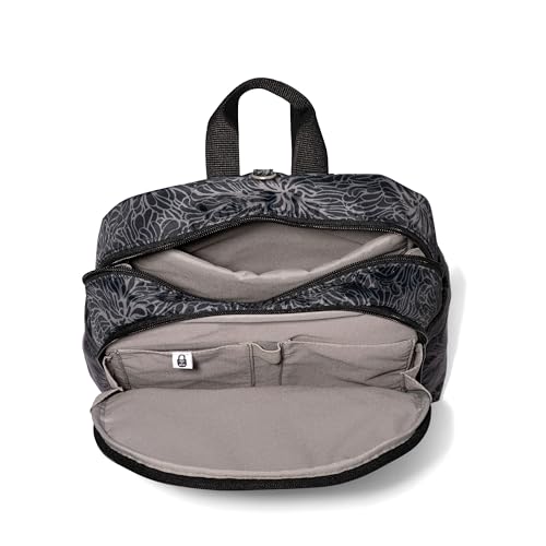 Securtex Anti-Theft Getaway Backpack - 9.4"x13"x5" Travel Safe Bag w/Locking Zippers, Slash-Resistant, RFID - color: Midnight Blossom Print