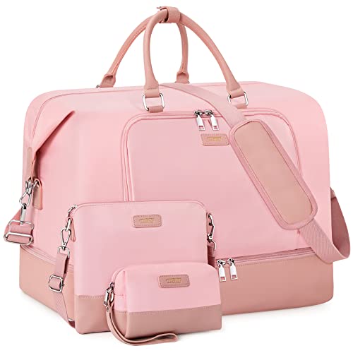 TIBES Travel Weekender Bag for Women, Overnight Bag with Shoe Compartment - color: I-Pink 3pcs