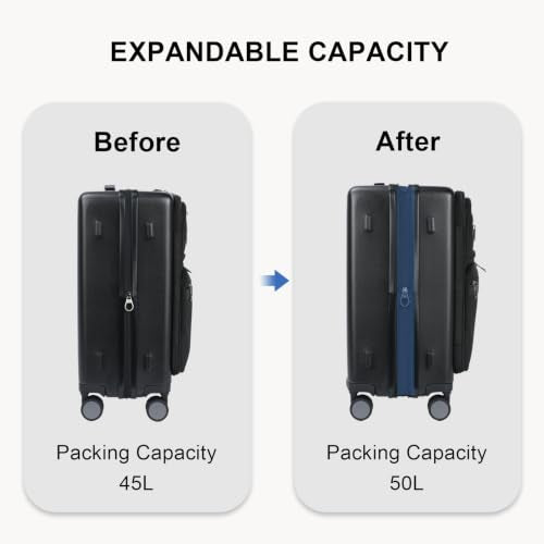 VANKEAN 20 Inch Expandable Hardshell Spinner TSA USB Port Carry-On Approved - color: Black