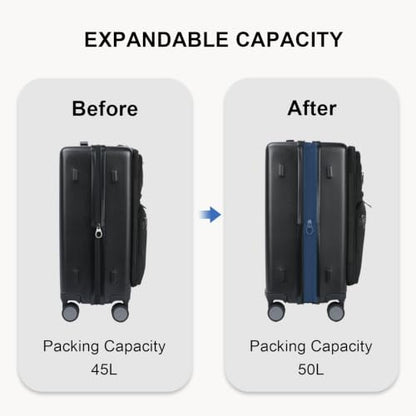 VANKEAN 20 Inch Expandable Hardshell Spinner TSA USB Port Carry-On Approved - color: Black