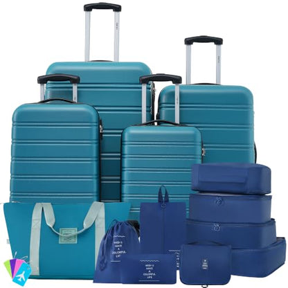 Merax Hardshell Luggage Set,13 Piece Expandable Travel Luggage Set,Blue - color: Blue, size: 13 Piece(16/20/24/28/DB/TB/Packing Cube)