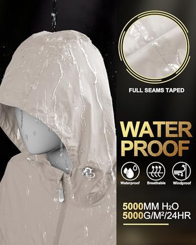 33,000ft Women's Waterproof Long Rain Coats Packable Rain Jacket with Hood - color: Beige, size: XX-Large