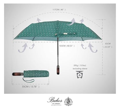 Balios Folding Umbrella Real Wood Handle Auto Open Close - color: Walnuts Alpine Green