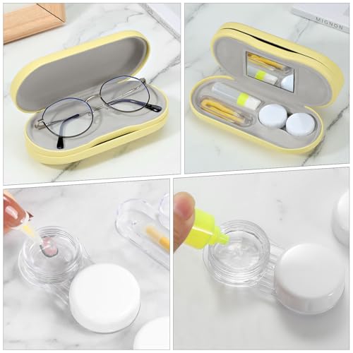 MoKo Double Eyeglass Case,Glasses and contact case 2 in 1 with Mirror - color: Yellow