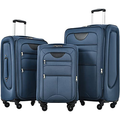 Softside Luggage Expandable 3 Piece Set Suitcase Upright Spinner Softshell Lightweight Luggage Travel Set (Dark Blue) - color: Dark Blue