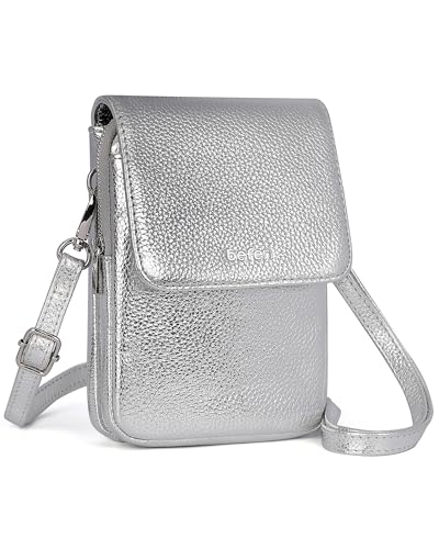 befen Genuine Leather Crossbody Bags for Women, Cell Phone Cross body Purse Bag with RFID Blocking Card Slots - color: Silver