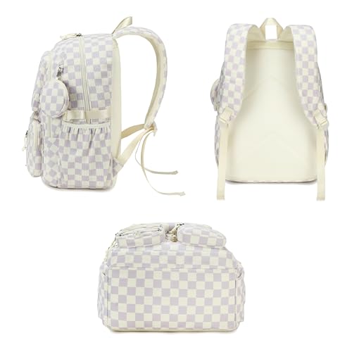 PiPiCat Backpack for Girls 4 in 1 Back to School Bookbag - color: K2 Checkered Purple