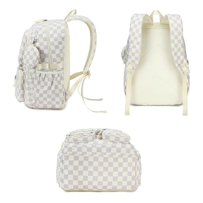 PiPiCat Backpack for Girls 4 in 1 Back to School Bookbag - color: K2 Checkered Purple