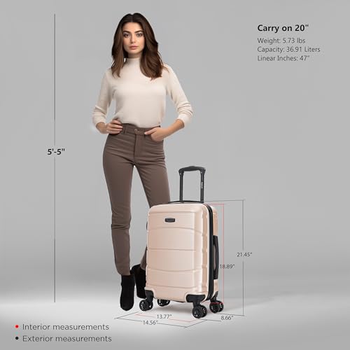DUKAP SENSE 20-Inch Carry-On Hardside Spinner Luggage Durable Champagne - color: Champagne, size: 20 Inch, style: Sense Single