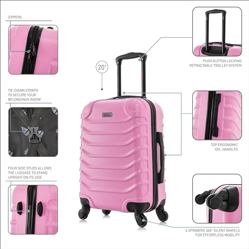 InUSA ENDURANCE Luggage with Spinner Wheels | Durable Lightweight Hardshell Suitcase, Spacious Travel Bag with Handle and Trolley | 20-Inch Carry On Small Luggage | Pink - color: Pink, size: 20 Inch