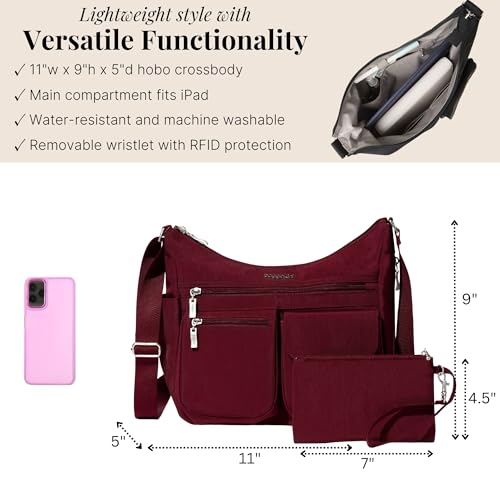 Baggallini womens Everywhere Bagg Crossbody Women 11x9 Lightweight Nylon Hobo Water-resistant Travel Bag W/Rfid - color: Dark Cherry